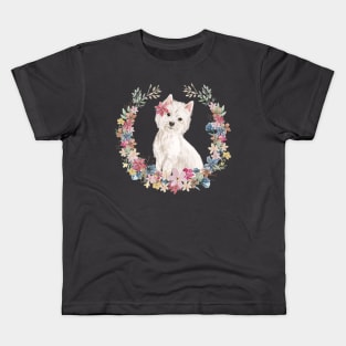 Cute Little Westie with Flower Wreath Kids T-Shirt